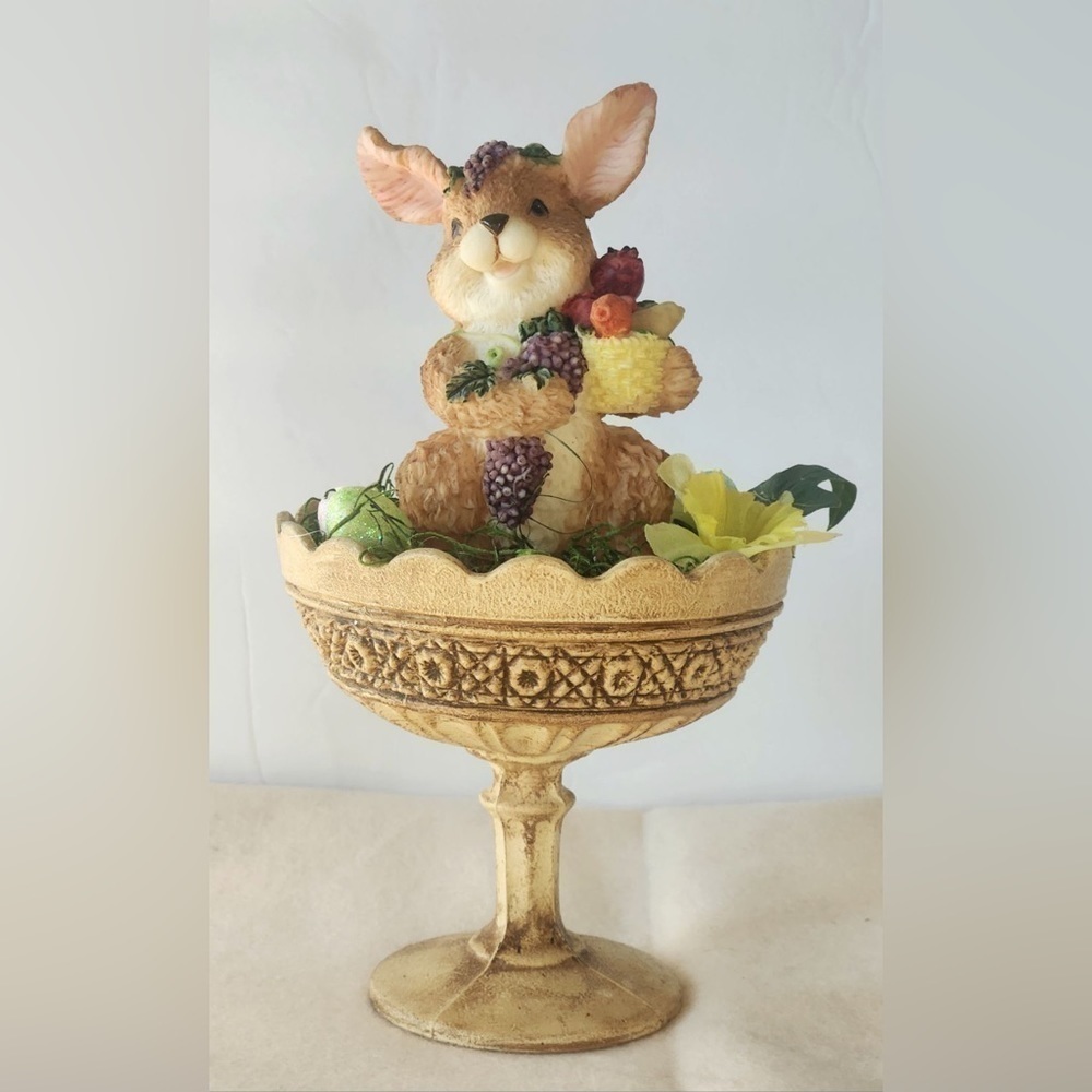 New! Upcycled Vintage Glass With Brown Easter Bunny Spring Decor